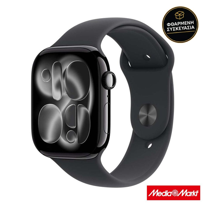 Apple Watch Series 11 GPS 46mm Jet Black Aluminium Case με Black Sport Band - M/L · φθαρμένη συσκευασία