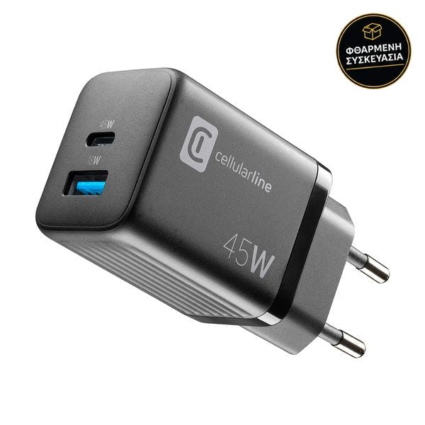 Cellular Line Dual 45W GaN Black 1 · φθαρμένη συσκευασία