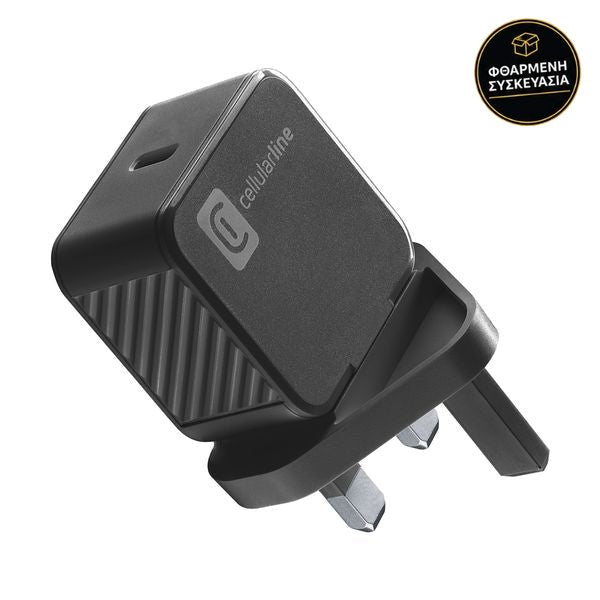Cellular Line USB-C 25W UK Black 1 · φθαρμένη συσκευασία