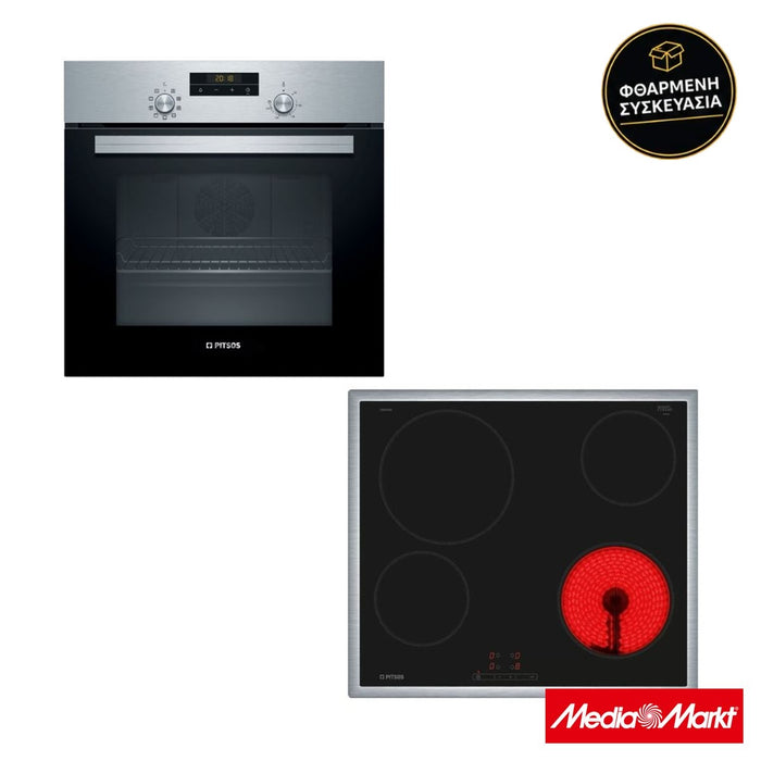 Pitsos PH10M40X2 Inox Φούρνος & Family CRE645S06 Κεραμική Εστία · φθαρμένη συσκευασία