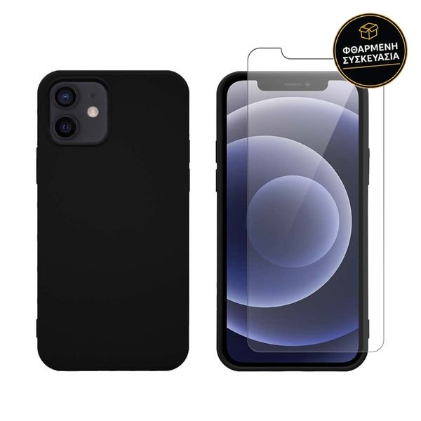 Redshield iPhone 12/12 Pro Silicone Black Case & Tempered Glass