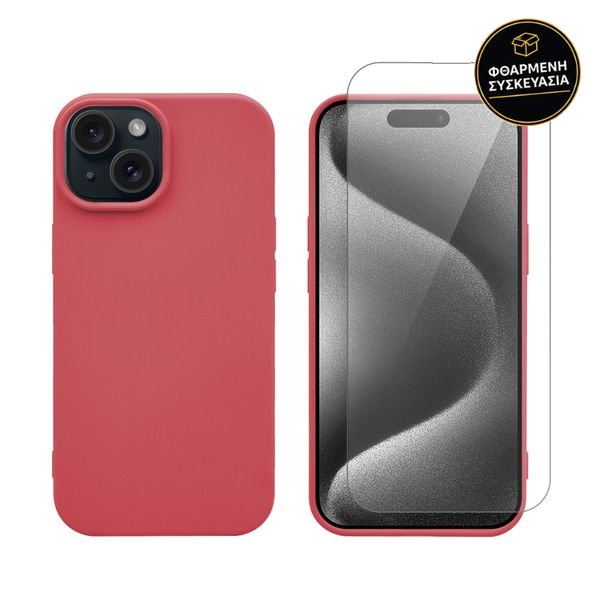 Redshield iPhone 15 Silicone Case & Glass Red 1 · φθαρμένη συσκευασία