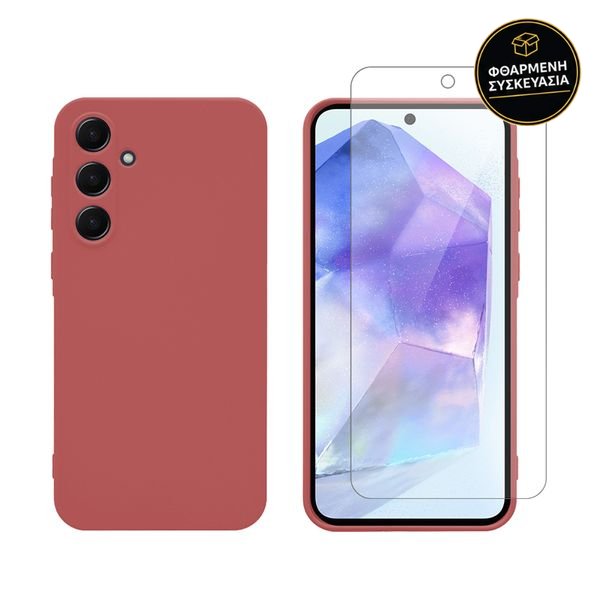 Redshield Samsung Galaxy A55 TPU Tea Red & Tempered Glass